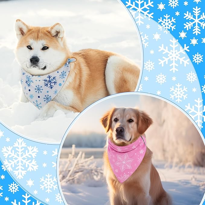 100 Pcs Winter Bandanas Bulk for Dogs Snowflake Cats Bandanas Charm Soft Triangle Bibs Adjustable Scarf for Small Medium Large Pets Winter Costume