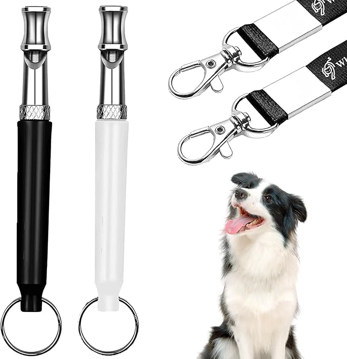 Dog Whistle - Dog Whistle Training Set, 2 Pack Adjustable Silent Whistle with Black Lanyard, Professional Stop Bark Control Tool for Dogs (Black)
