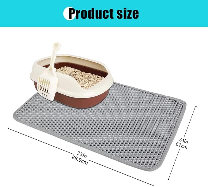 Cat Litter Mat, Kitty Litter Collector, Double Layered Honeycomb Design Waterproof, Anti Urine, Anti Slip, Easy to Clean, Limit Garbage (30"x24", Grey)