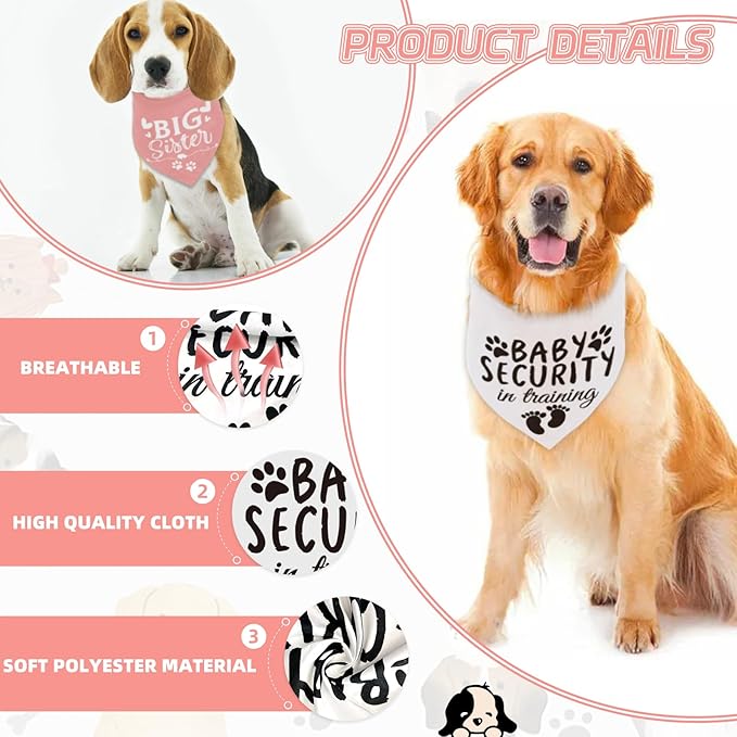 Dog Bandana Pregnancy Announcement Big Sister Doggy Bandana Baby Security in Training Printed Dog Bandanas Baby Announcement Puppy Scarf Pregnancy Pet Bandana for Dogs Pet Scarfs Accessories
