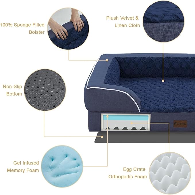 Orthopedic XXL Dog Beds, Waterproof Memory Foam Big Pet Bed for Extra Large Sized Dogs 53x42Inch, Non-Slip Bottom and Egg-Crate Foam Dog Couch Bed with Washable Removable Cover, Navy Blue