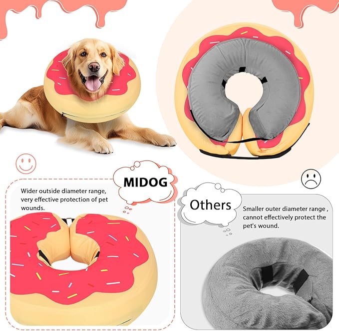 MIDOG Inflatable Dog Cone Alternative for After Surgery - Soft Protective Donut Collar Prevents Licking & Allows Eating, Comfortable Recovery E-Collar Alternative for Small Medium Large Dogs (Red,S)