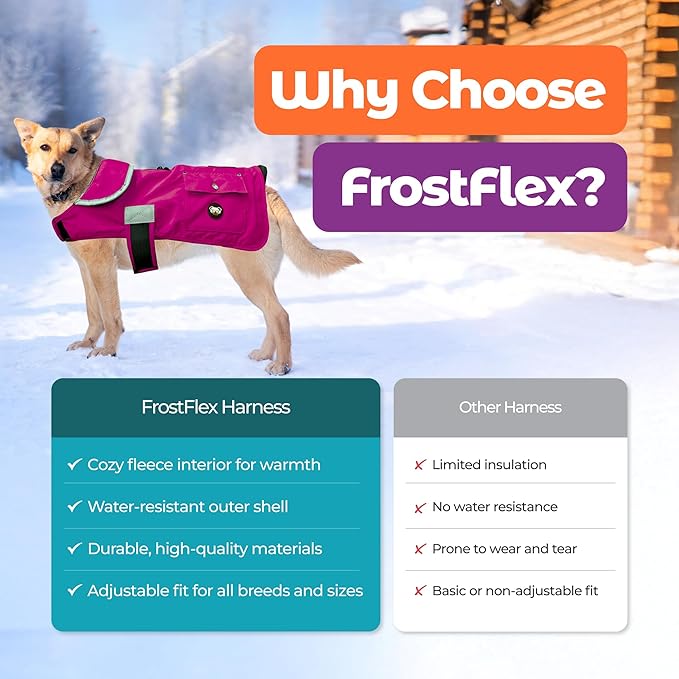 Joyride Harness FrostFlex Dog Winter Jacket - Fleece Lined & Water-Resistant - Snowsuit with Pockets for Treats & Poop Bags - Durable Cold Weather Dog Coat - Pink Berry-XXL