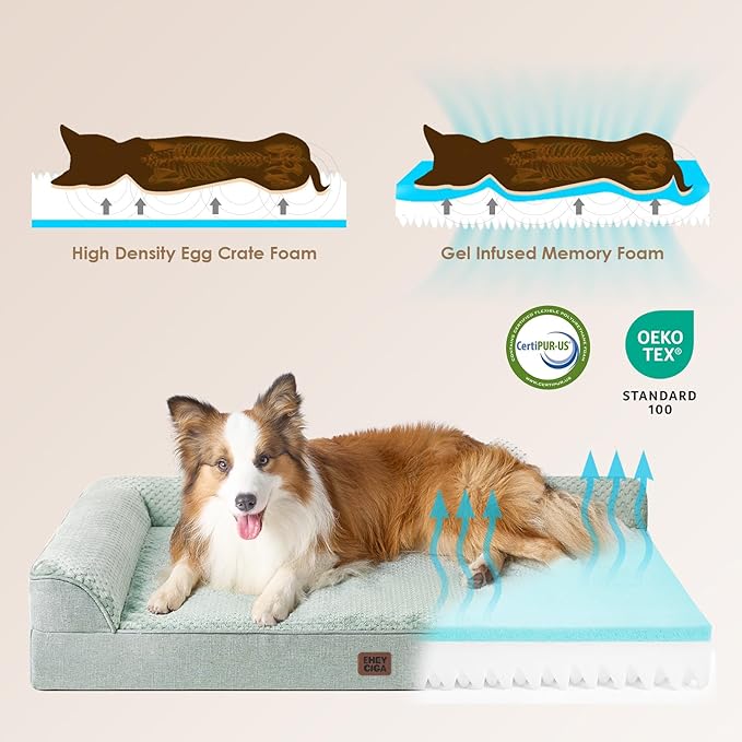EHEYCIGA Memory Foam Dog Bed XLarge Sized Dogs, Extra Large Dog Bed Orthopedic with Washable Removable Cover, Waterproof XL Pet Bed Couch for Crate, 41x27x6 Inches, Greyish Green