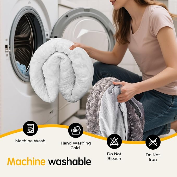 Cave Dog Bed with Blanket Donut Round Plush Cozy Cat Pet Bed for Puppy Machine Washable Removable Cover Cat Toy Anti-Slip Bottom Gray 26X26X8 inch