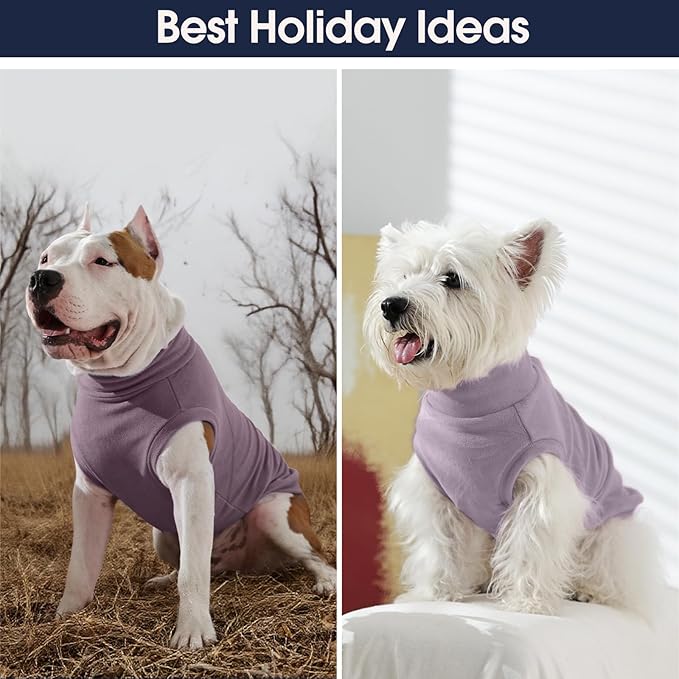 IECOii 2 Pack Dog Fleece Sweaters Vest Boy Girl - Warm & Stretchy & Soft Dogs Fleece Sweaters for Walking, Hiking, Running, Camping, Hunting in Fall & Winter (Size XL,Dark Purple & Light Purple)