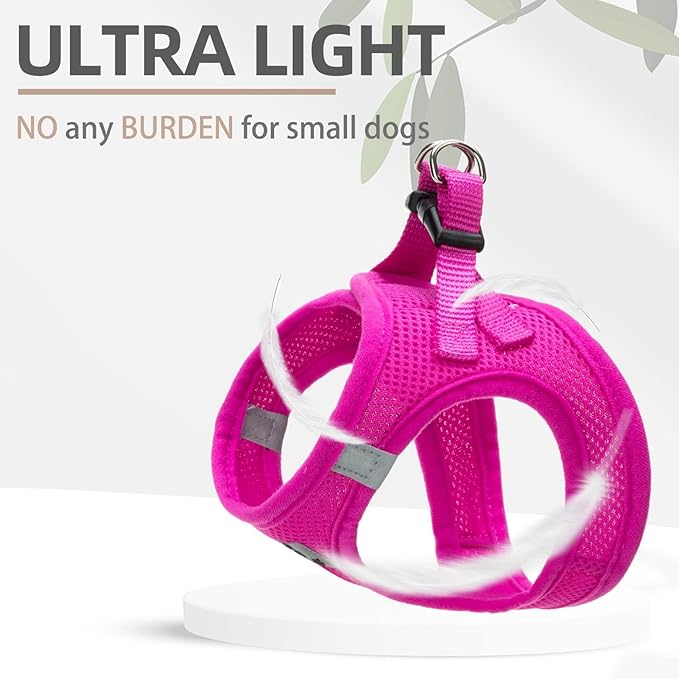 PUPTECK Adjustable Dog Harness Collar and Leash Set Step in No Pull Pet Harness for Small Medium Dogs Puppy and Cats Outdoor Walking Running, Soft Mesh Padded Reflective Vest Harnesses, Solid Pink L