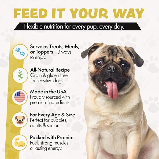 Freeze Dried Dog Food for Small & Large Breeds Dogs, 6 Oz Chicken Dog Food Toppers for Picky Eatres, Made in USA - Grain Free & All Natural Freeze Dried Dog Treats Made with 96% Meat Organs