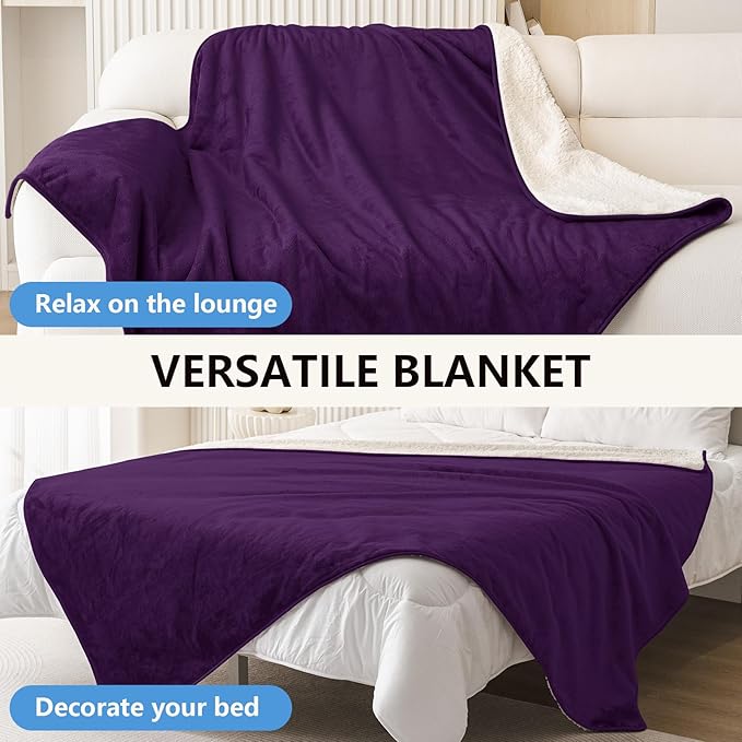 Smiry Waterproof Dog Bed Blanket, Leakproof Pet Throw Blanket for Bed Couch Sofa, Reversible Sherpa Fleece Furniture Protector Cover for Small Medium Large Dogs Cats (Purple, 50x60 inches)