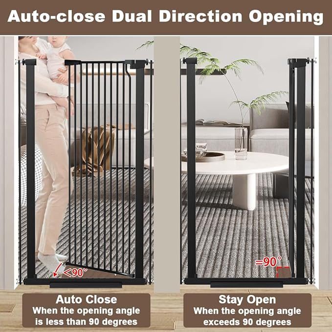 Fairy Baby 51.18" Extra Tall Pet Cat Gate, 48.5"-56.2" Extra Wide Baby Gate for Doorways Stairs Hallway Kitchen, Tall Cat Safety Gate Pressure Mounted, Walk Thru Auto Close Metal Dog Gate, Black