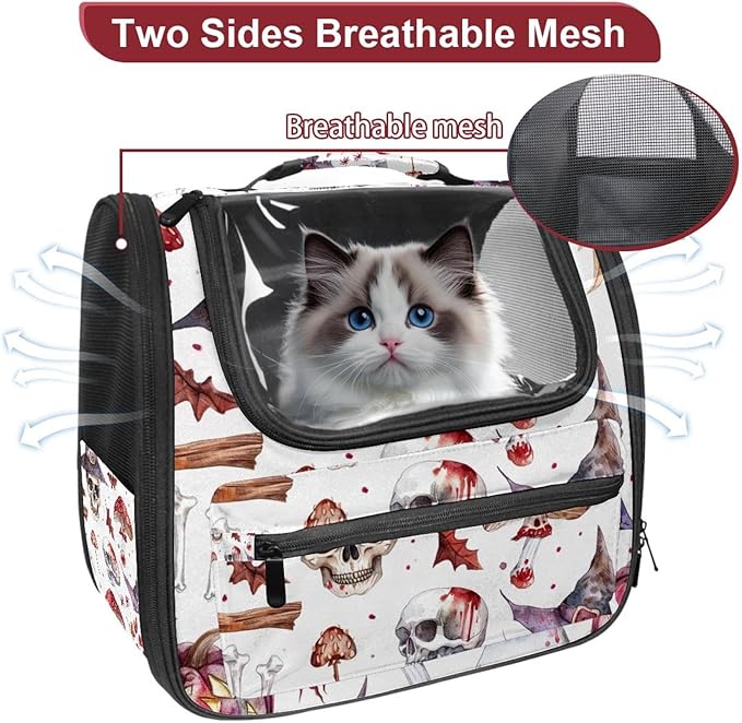 Airline Approved Soft Sided Pet Carrier, Witch Hat Broom Skull Lollipops Eyes Bones 3 Pet Travel Bag for Cats & Dogs, Durable, Breathable Pet Travel Bag for Airplane, Car & Train