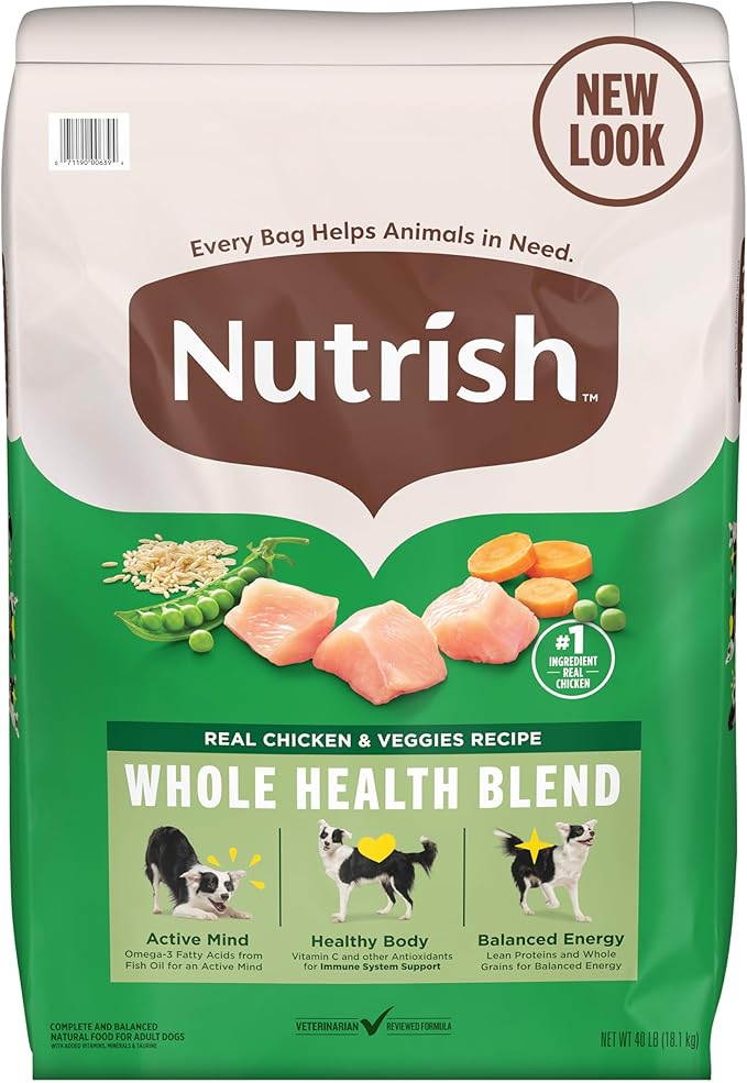 Nutrish Dry Dog Food, Real Chicken & Veggies Recipe Whole Health Blend for Adult Dogs, 40 lb. Bag, Packaging May Vary (Formerly Rachael Ray)