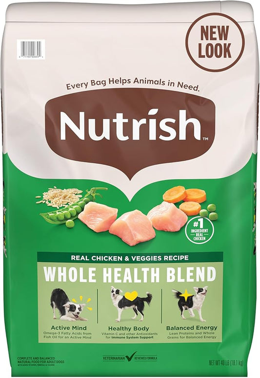 Nutrish Dry Dog Food, Real Chicken & Veggies Recipe Whole Health Blend for Adult Dogs, 40 lb. Bag, Packaging May Vary (Formerly Rachael Ray)