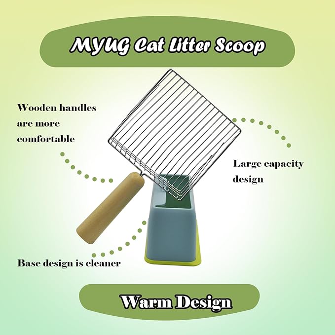 Cat Scooper for Litter Box with Holder,Kitty Litter Scoop Metal Fast Sifting Kitten Poop Shovel Stainless Steel Heavy Duty Cat Pan Scooper with Wood Handle（Blue）