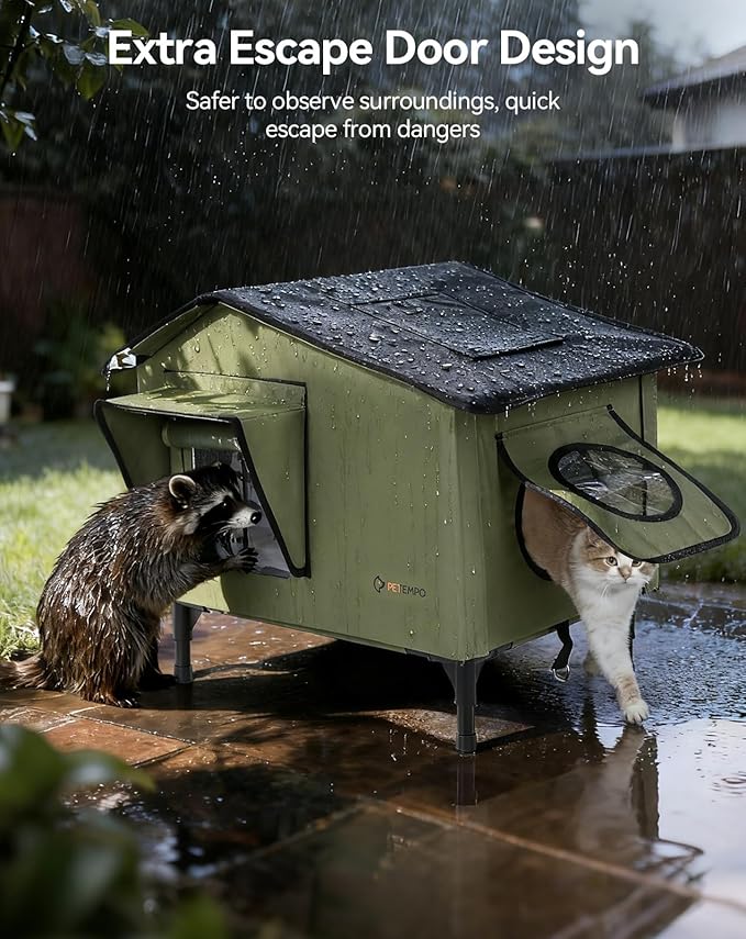 Heated Outdoor Cat House Weatherproof, 20"x16" Insulated Feral Cat Shelter with Pet Heating Pad, Escape Door & Observation Window for Kitten Puppy, UL Certified