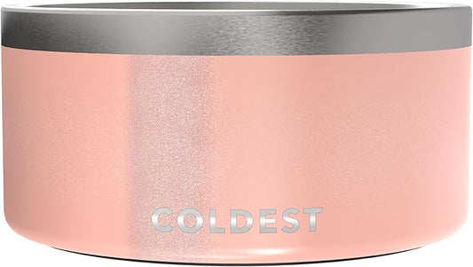 Coldest Dog Bowl - Anti Rust Metal, Non Slip, 3 Layers Insulated Stainless Steel Dog Bowls - Spill Proof & Heavy Duty - Water Bowl for Dogs, Cats, Dish Washer Safe (200 oz, Forever Pink Glitter)