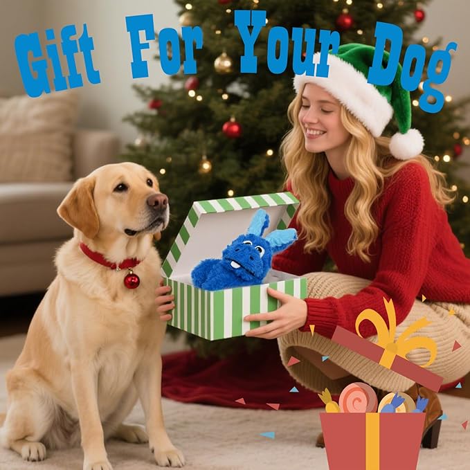 Squeaky Dog Toy Plush, Stuffed Crinkle Tug of War Dog Toy Keep Them Busy Animal Pet Puppy Interactive Birthday Toy for Small Medium Large Dogs (Blue)