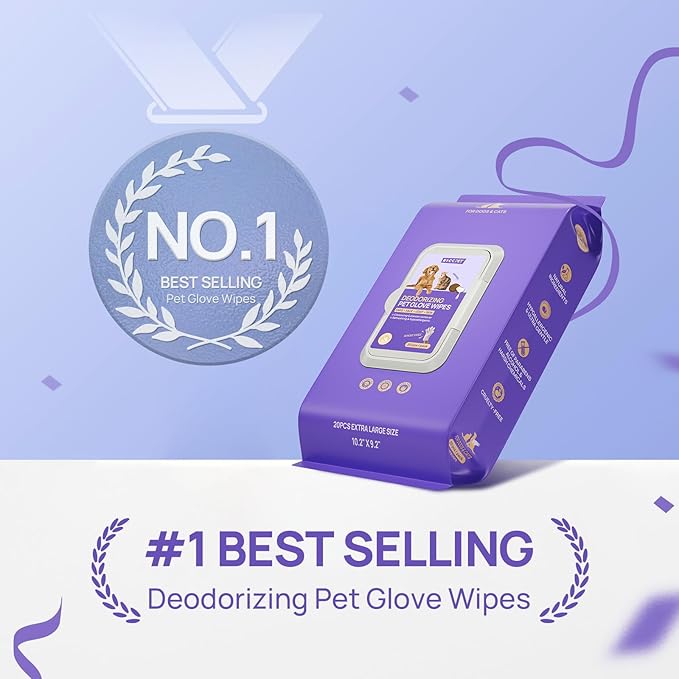 HICC PET Cleaning Deodorizing Glove Wipes for Dogs & Cats, Vet Recommended Hypoallergenic Pet Cleaning and Hydrating Glove Wipes, Nourish Fur Coconut Oil Pet Bathing Wipes for Horse Coat Care