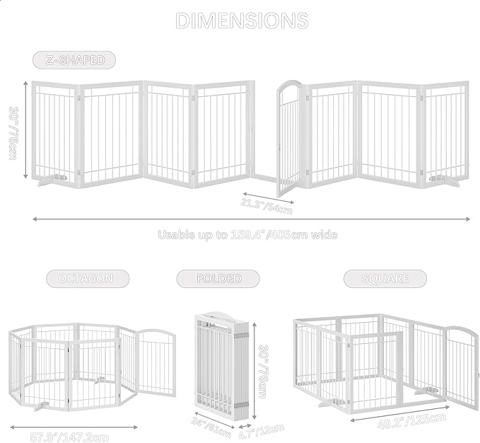 JSB 192-inch Extra Wide 30-inch Tall Dog gate with Door Walk Through,Full Matel Freestanding Pet Gate for Halls, Stairs & Home, Pet Puppy Safety Dog Fence with 4PCS Support Feet (White)