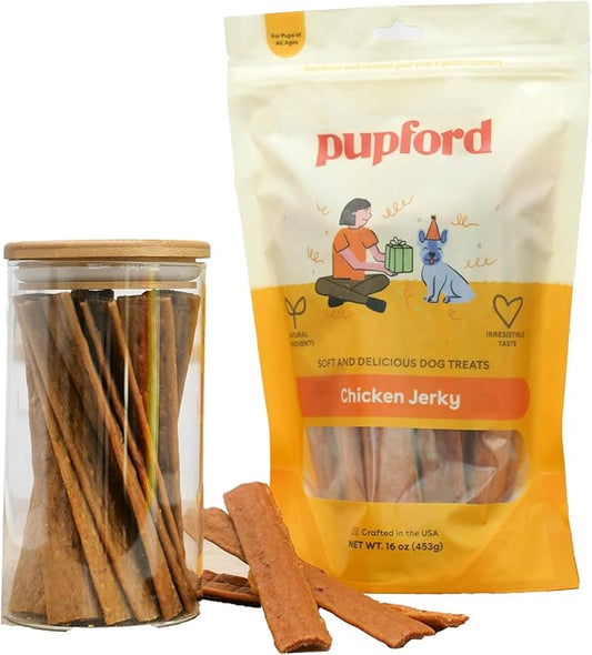 Pupford Chicken Jerky for Dogs & Puppies, All-Natural, Healthy Dog Treats, No Fillers, Made in USA (16 oz)