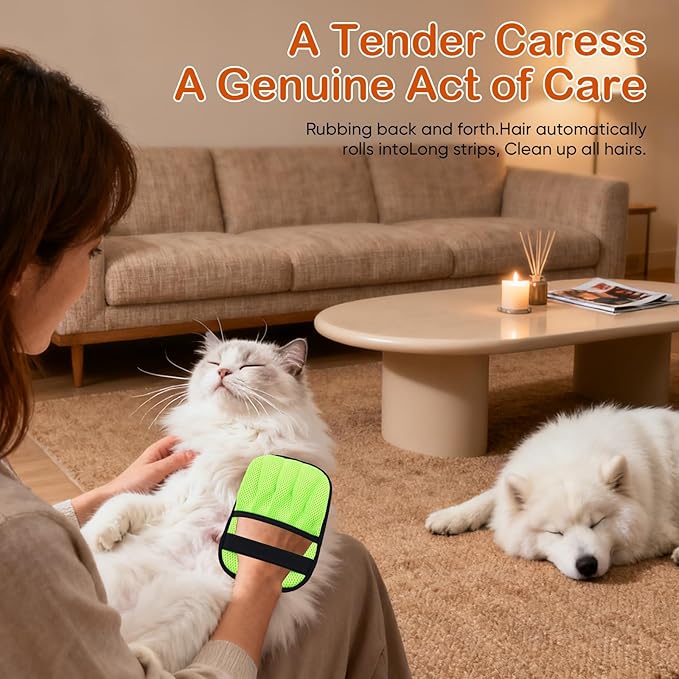 Pet Hair Removal Gloves 2-Pack - Upgraded Five-Finger Electrostatic Cats & Dogs Hair Brush Shedding | Reusable Pet Hair Remover Tool for Laundry, Furniture, Car Seat (Neon Green)