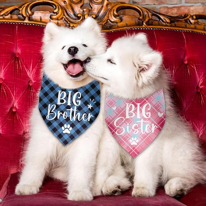2 Pack Big Brother Big Sister Bandana for Dog Gender Reveal Dog Bandana Pregnancy Announcement Photo Prop Pet Scarf Accessories for Small Medium Large Dog