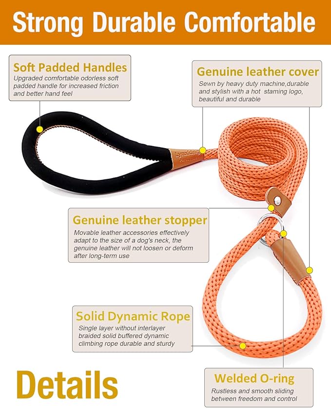 lynxking 6 FT Dog Leash Slip Lead 2 Pack Strong Heavy Duty Braided Dog Training Leash No Pull Training Lead Leashes for Medium Large and Small Dogs