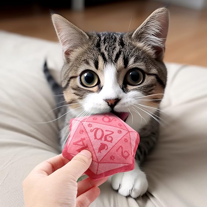 CiyvoLyeen D20 Dice Catnip Toy, DND Interactive Cat Toy Gifts for Role Playing Tabletop Game Soft Plush Funny Cute Kitten Teething Chew Pet Supplies Cat Lover Witchy Gift Idea Dnd Accessories Set of 5