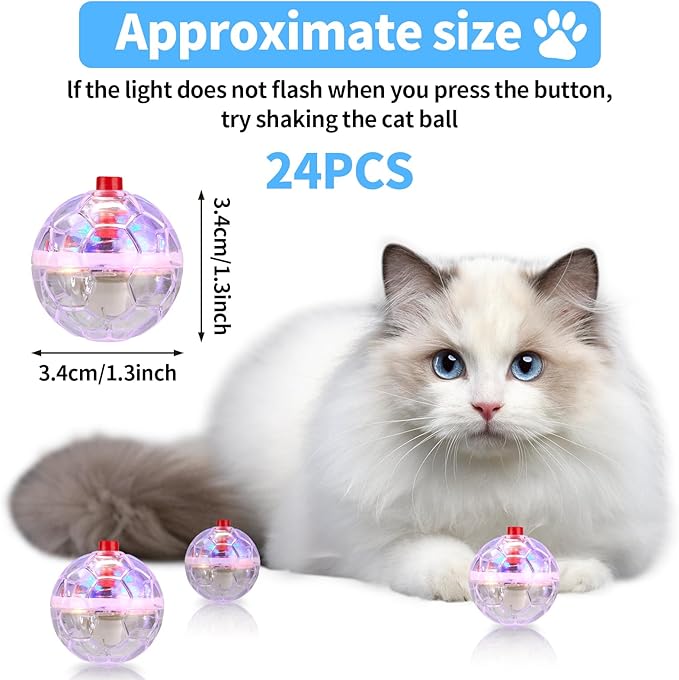 24 Piece Light Up Cat Balls Ghost Hunting Equipment, Indoor Motion-Activated Magic Cat Ball, Plastic Glowing Pet Toys