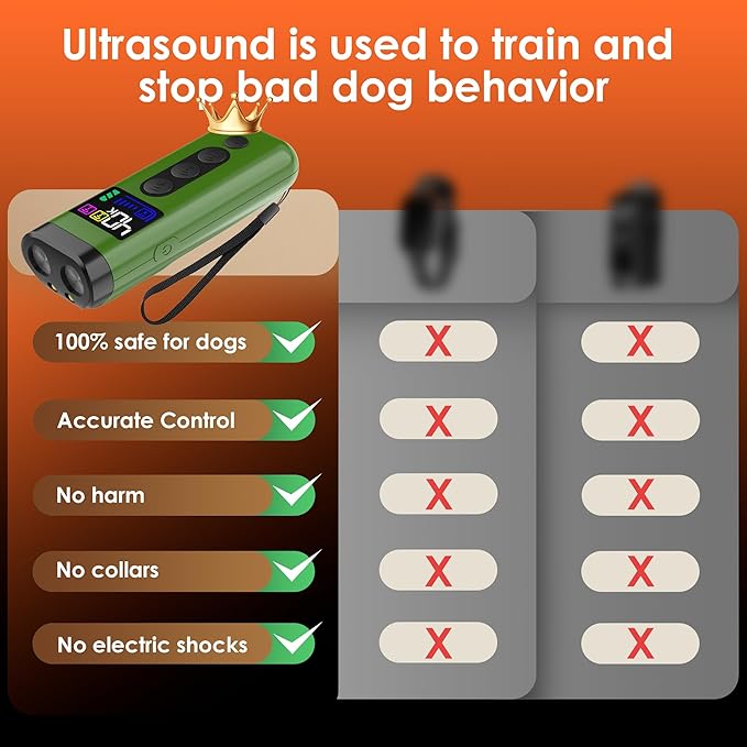 Dog Bark Deterrent Device – 65FT Range Anti Barking Device for Dogs, Stops Neighbor’s Dog Barking with 3 Ultrasonic Frequencies (25/30/40kHz) & 5 Sound Modes, for Indoor & Outdoor Training