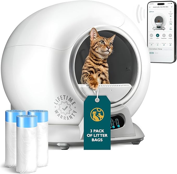 PetCove Self Cleaning Automatic Litter Box for Multi cat - XL Capacity/Quiet Operation/Odor Control/Anti-Pinch Safety/Easy App Control with Ultra Fast 5 GHz Wi-Fi - Includes Litter Bag Liners