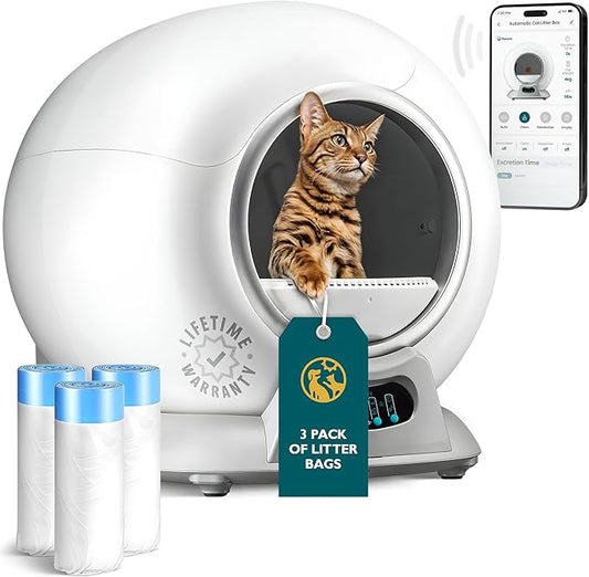 PetCove Self Cleaning Automatic Litter Box for Multi cat - XL Capacity/Quiet Operation/Odor Control/Anti-Pinch Safety/Easy App Control with Ultra Fast 5 GHz Wi-Fi - Includes Litter Bag Liners