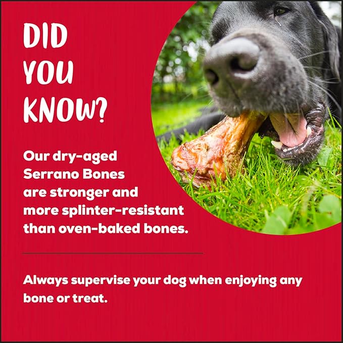 Country Kitchen Genuine Serrano Ham Bone, 100% Natural, Dry Aged, for Medium Sized Dogs, Pack of 4