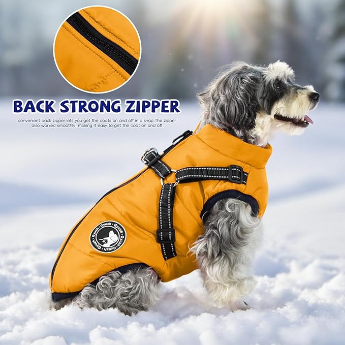Gyuzh Dog Coat with Harness Puppy Coats Small Dog Harness Jacket Winter Waterproof Jackets for Smal Medium Large Dogs