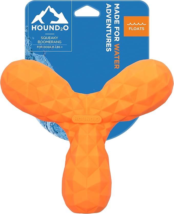 Playology Hound2O Dog Toys | Squeaky Boomerang Floating Toy for Dogs | Orange Outdoor Toy - Easy to Clean and Made from Non Toxic Materials