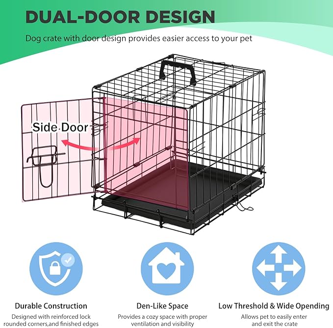 BestPet | Dog Crate | 18" | Black | Foldable Metal Kennel with Single Doors, Secure Slide-Bolt Latches, Leakproof Tray | Portable Dog Cage for Small Breeds | for Travel, Indoor & Outdoor Use