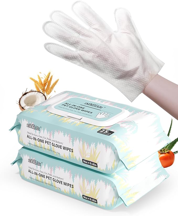 50 PCS Pet Glove Wipes for Paws and Butt Large Puppy Wipes for Dogs Face and Body Dog Wipes Cleaning Deodorizing Cat Wipes Cleaning Fur and Butt Doggie Wipes Doggy Wipes Bum Dog Ear Wipes