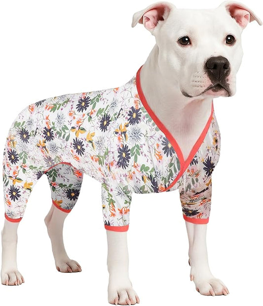 LovinPet Dog Body Suits After Surgery Large Breed, Pet Anxiety Relief Shirt, Anti Licking Dog Onesie, Lightweight Fabric, Snapdragon Print, Pjs for Large Dogs, Dog Clothes for Pitbull,2XL