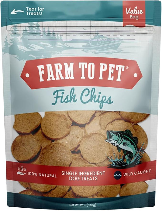 Farm To Pet - Dog Training Treats - 12 oz Fish Chips, Single Ingredient, Lean, All Natural, Healthy Treats for Small, Medium, Large Dog Breeds, & Puppies, Made in USA (12oz)