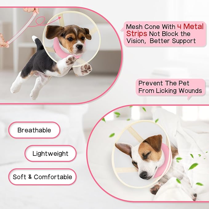 Soft Dog Cone Collar to Stop Licking-Adjustable Comfortable Mesh Recovery Collar After Surgery for Small or Miniature Dogs, Alternative to Plastic Elizabethan Collar for Neuter Incision Care (Pink,M)
