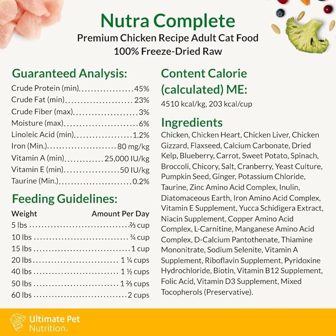 ULTIMATE PET NUTRITION Nutra Complete Premium Chicken Cat Food - Freeze Dried Chicken Feline Food (12 Oz)