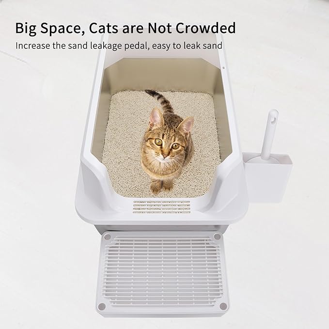RIZZARI Large Stainless Steel Cat Litter Box: White Open Top Leak-Proof Large Cat Pan - Odor Control for Multi-Cat Homes - Living Room Balcony Use
