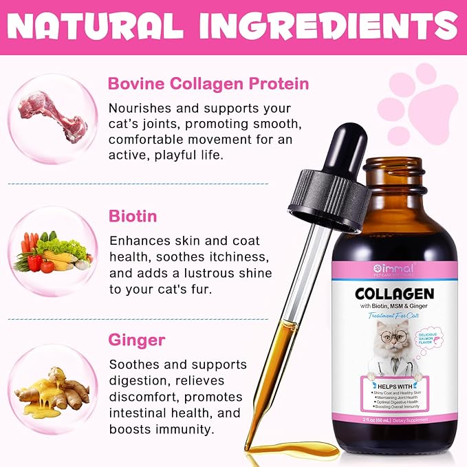 Collagen for Cats, Skin and Coat Supplement for Cats, Liquid Itch Relief with Allergies, Support Immunity, Joint Health, Cat Collagen Supplement