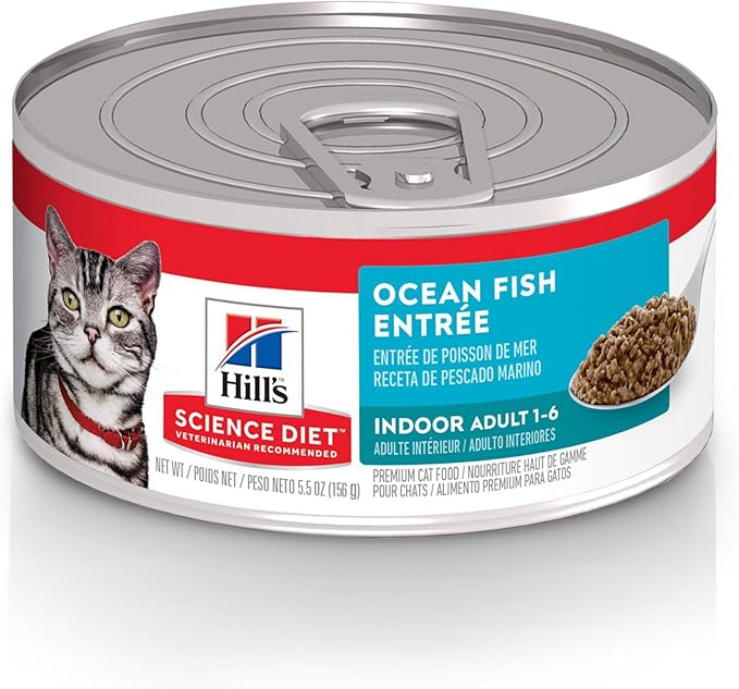 Hill's Science Diet Indoor, Adult 1-6, Easy Litter Box Cleanup, Wet Cat Food, Ocean Fish Minced, 5.5 oz Can, Case of 24