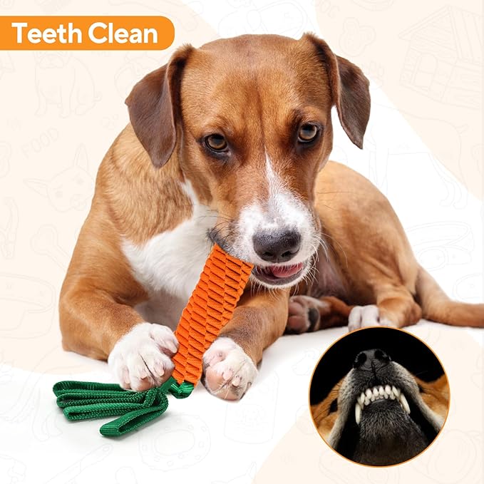 LIFILX Carrot Dog Rope Toy, Tug of War Dog Toy, Cute Puppy Toy with Crinkle Paper Tags