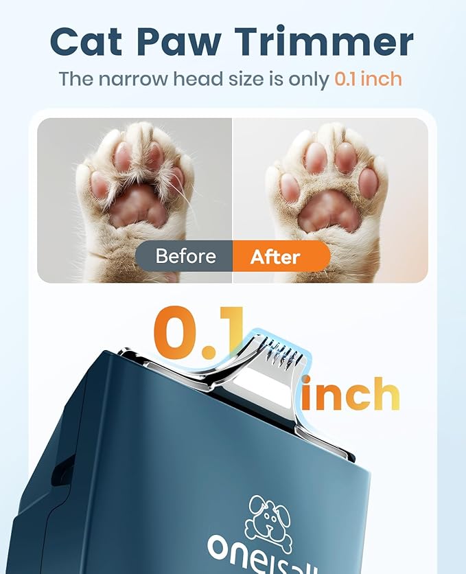 oneisall Quiet Pet Clippers, Cat Clippers for Matted Hair, Cordless Cat Hair Trimmer for Paw, Waterproof Pet Trimmers for Cats, Pet Shaver for Dogs and Cats