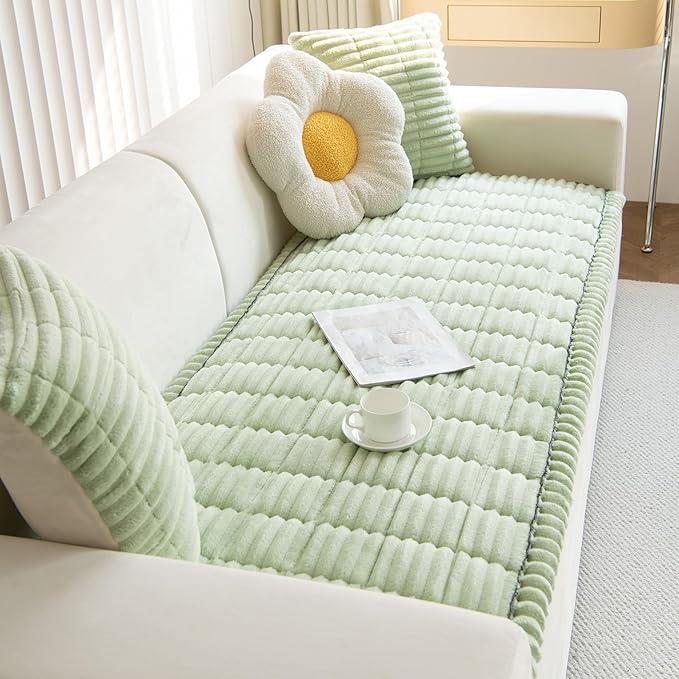 Faux Fur Plush Dog Couch Cover 3D Stripe Fuzzy Sofa Cover Non-Slip Fluffy Dog Bed Cover Pet Blanket Sofa Couch Furniture Protector for Puppy Large Dog Cat (Green,28"x35")