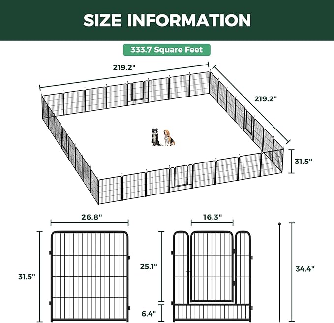 FXW Rollick Unleashed Dog Playpen for Indoor, Yard, RV Camping, 32 inch 32 Panels for Small and Medium Dogs, Black│Patented