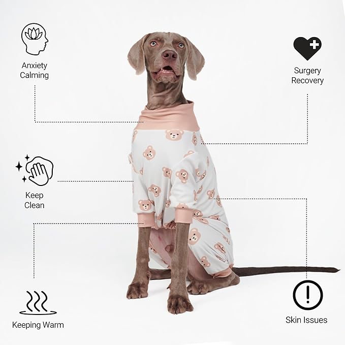 Spark Paws Dog Pajama, Dog Recovery Suit Male, Onesie, Ultra-Soft and 4-Way Stretch, for Small Medium and Large Breeds - Bear Beige - M