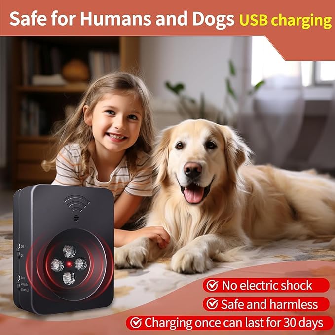 Anti Barking Device, Ultrasonic Dog Bark Deterrent Devices, 3 Modes Rechargeable Dog Barking Control Devices, Bark Silencer, Up to 50 FT Indoor Outdoor Use, Pet and Human Friendly
